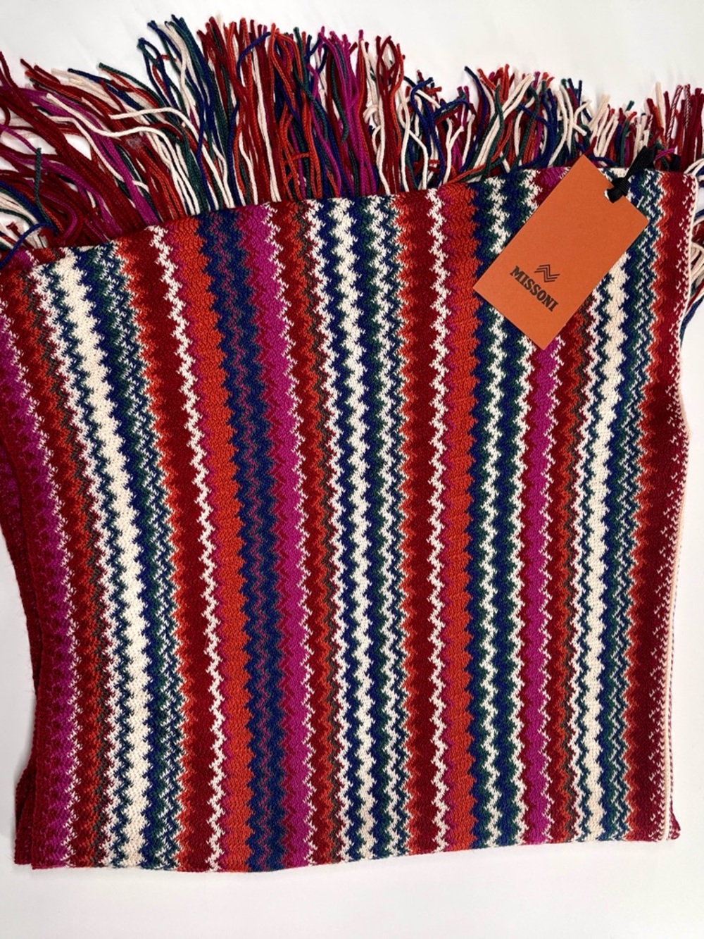 Missoni Multicolor Zigzag Knit Scarf - Red, Pink & Navy NWT Shawl Poncho